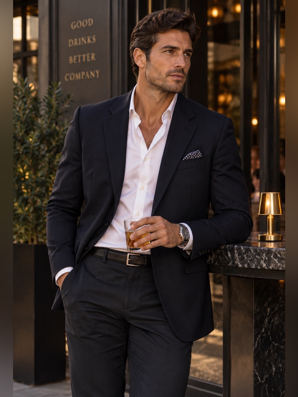 HUGO Boss 42R Navy Pinstripe Blazer Old Money Luxe Tailored Designer Mob Boss